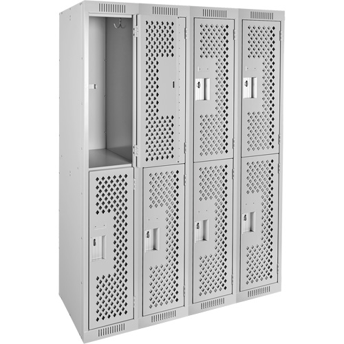 Casiers Clean Line, 2 niveaux, Bloc de 4, 48" x 15" x 72", Acier, Gris, Rivet (assembl&eacute;), Perfor&eacute; Helyx Safety & Industrial Supplies