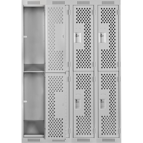 Casiers Clean Line, 2 niveaux, Bloc de 4, 48" x 15" x 72", Acier, Gris, Rivet (assembl&eacute;), Perfor&eacute; Helyx Safety & Industrial Supplies