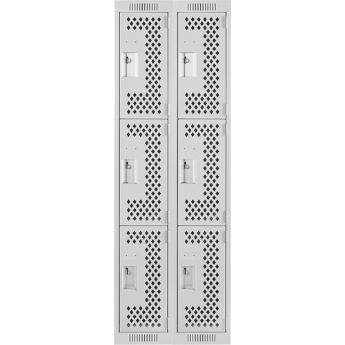 Casiers Clean Line, 3 niveaux, Bloc de 2, 24" x 12" x 72", Acier, Gris, Rivet (assembl&eacute;), Perfor&eacute; Helyx Safety & Industrial Supplies