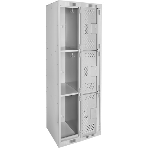 Casiers Clean Line, 3 niveaux, Bloc de 2, 24" x 12" x 72", Acier, Gris, Rivet (assembl&eacute;), Perfor&eacute; Helyx Safety & Industrial Supplies
