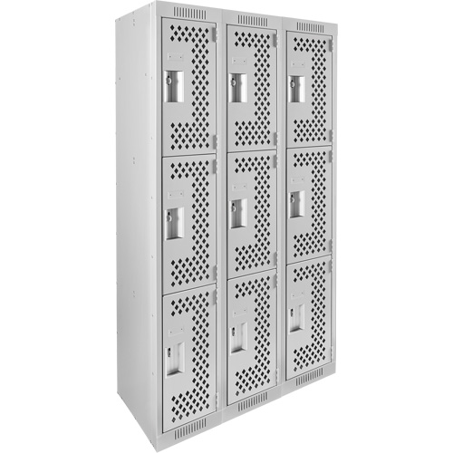Casiers Clean Line, 3 niveaux, Bloc de 3, 36" x 12" x 72", Acier, Gris, Rivet (assembl&eacute;), Perfor&eacute; Helyx Safety & Industrial Supplies