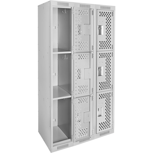 Casiers Clean Line, 3 niveaux, Bloc de 3, 36" x 12" x 72", Acier, Gris, Rivet (assembl&eacute;), Perfor&eacute; Helyx Safety & Industrial Supplies