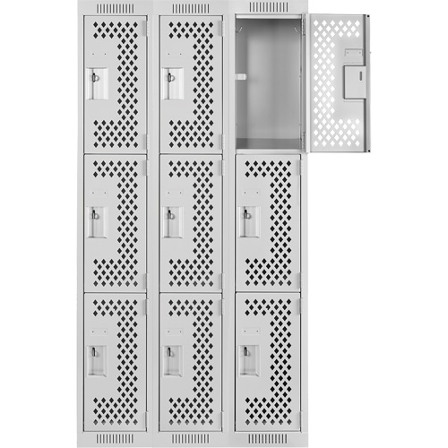 Casiers Clean Line, 3 niveaux, Bloc de 3, 36" x 12" x 72", Acier, Gris, Rivet (assembl&eacute;), Perfor&eacute; Helyx Safety & Industrial Supplies