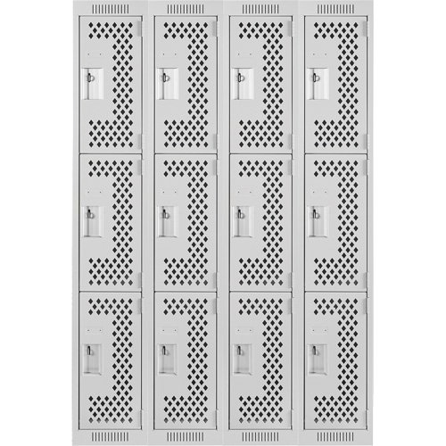 Casiers Clean Line, 3 niveaux, Bloc de 4, 48" x 12" x 72", Acier, Gris, Rivet (assembl&eacute;), Perfor&eacute; Helyx Safety & Industrial Supplies