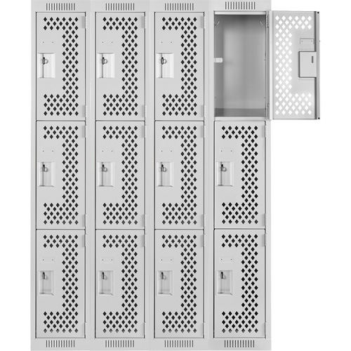 Casiers Clean Line, 3 niveaux, Bloc de 4, 48" x 12" x 72", Acier, Gris, Rivet (assembl&eacute;), Perfor&eacute; Helyx Safety & Industrial Supplies
