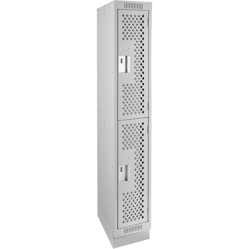 Clean Line Lockers, 2 -tier, 12" x 12" x 76", Steel, Grey, Rivet (Assembled), Perforated Helyx Safety & Industrial Supplies