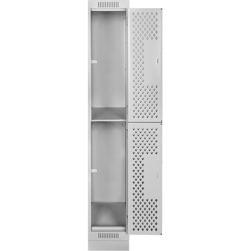 Clean Line Lockers, 2 -tier, 12" x 12" x 76", Steel, Grey, Rivet (Assembled), Perforated Helyx Safety & Industrial Supplies