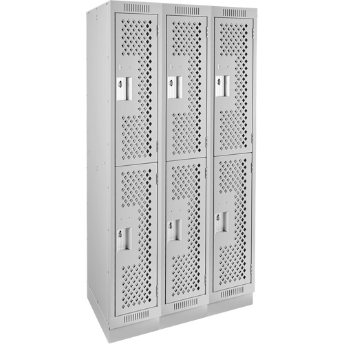 Casiers Clean Line, 2 niveaux, Bloc de 3, 36" x 18" x 76", Acier, Gris, Rivet (assembl&eacute;), Perfor&eacute; Helyx Safety & Industrial Supplies