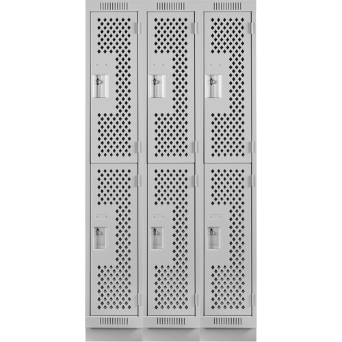 Casiers Clean Line, 2 niveaux, Bloc de 3, 36" x 18" x 76", Acier, Gris, Rivet (assembl&eacute;), Perfor&eacute; Helyx Safety & Industrial Supplies