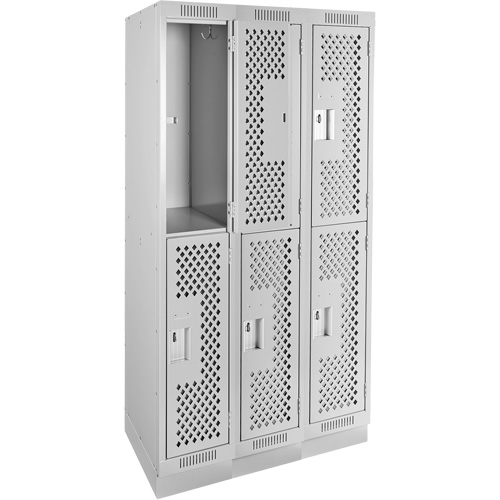 Casiers Clean Line, 2 niveaux, Bloc de 3, 36" x 18" x 76", Acier, Gris, Rivet (assembl&eacute;), Perfor&eacute; Helyx Safety & Industrial Supplies