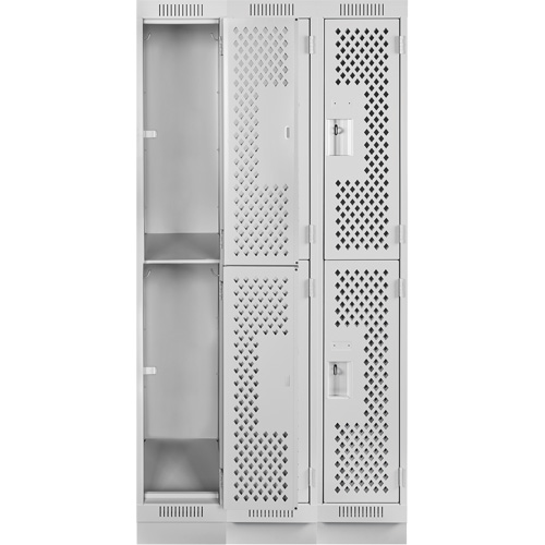 Casiers Clean Line, 2 niveaux, Bloc de 3, 36" x 18" x 76", Acier, Gris, Rivet (assembl&eacute;), Perfor&eacute; Helyx Safety & Industrial Supplies
