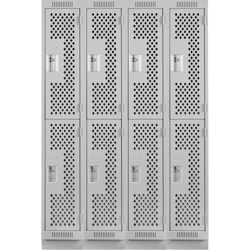 Casiers Clean Line, 2 niveaux, Bloc de 4, 48" x 12" x 76", Acier, Gris, Rivet (assembl&eacute;), Perfor&eacute; Helyx Safety & Industrial Supplies