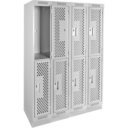 Casiers Clean Line, 2 niveaux, Bloc de 4, 48" x 12" x 76", Acier, Gris, Rivet (assembl&eacute;), Perfor&eacute; Helyx Safety & Industrial Supplies