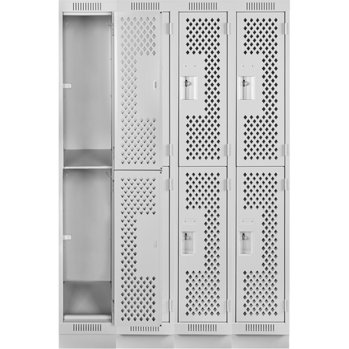 Casiers Clean Line, 2 niveaux, Bloc de 4, 48" x 12" x 76", Acier, Gris, Rivet (assembl&eacute;), Perfor&eacute; Helyx Safety & Industrial Supplies