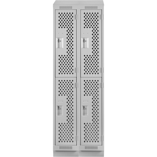 Casiers Clean Line, 2 niveaux, Bloc de 2, 24" x 18" x 82", Acier, Gris, Rivet (assembl&eacute;), Perfor&eacute; Helyx Safety & Industrial Supplies