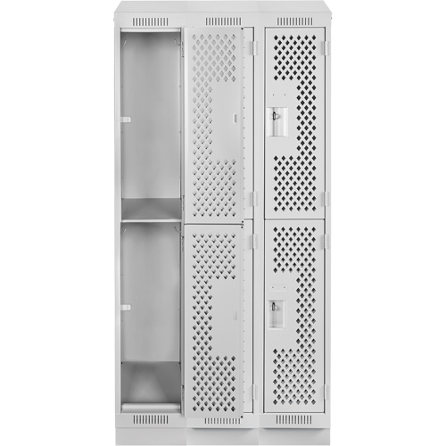 Casiers Clean Line, 2 niveaux, Bloc de 3, 36" x 15" x 82", Acier, Gris, Rivet (assembl&eacute;), Perfor&eacute; Helyx Safety & Industrial Supplies