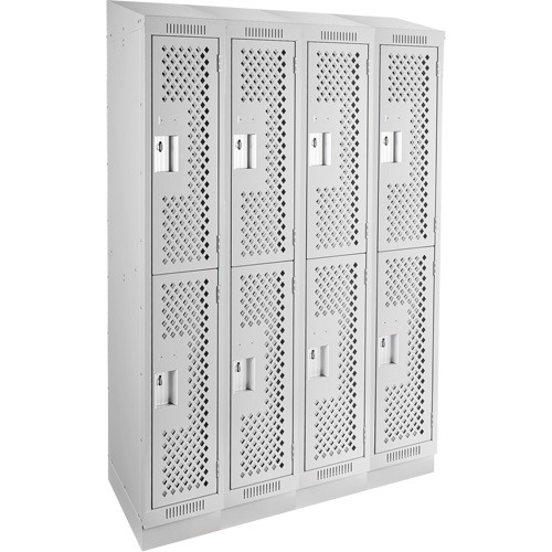 Casiers Clean Line, 2 niveaux, Bloc de 4, 48" x 15" x 82", Acier, Gris, Rivet (assembl&eacute;), Perfor&eacute; Helyx Safety & Industrial Supplies