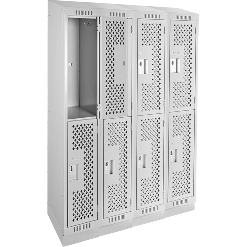 Casiers Clean Line, 2 niveaux, Bloc de 4, 48" x 15" x 82", Acier, Gris, Rivet (assembl&eacute;), Perfor&eacute; Helyx Safety & Industrial Supplies
