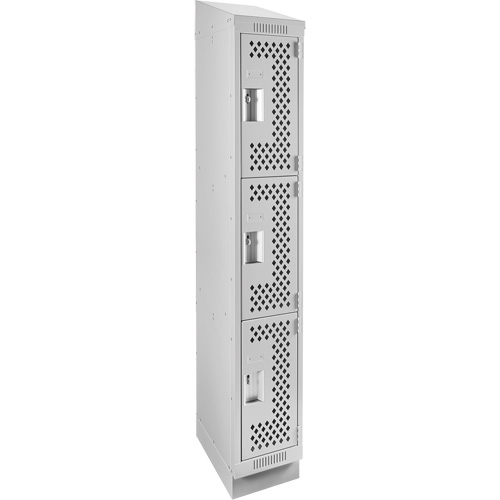 Clean Line Lockers, 3 -tier, 12" x 12" x 82", Steel, Grey, Rivet (Assembled), Perforated Helyx Safety & Industrial Supplies