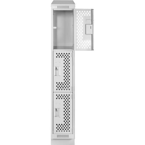 Clean Line Lockers, 3 -tier, 12" x 12" x 82", Steel, Grey, Rivet (Assembled), Perforated Helyx Safety & Industrial Supplies