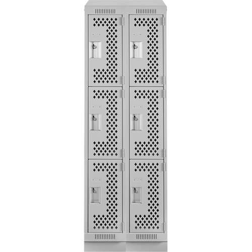 Casiers Clean Line, 3 niveaux, Bloc de 2, 24" x 12" x 82", Acier, Gris, Rivet (assembl&eacute;), Perfor&eacute; Helyx Safety & Industrial Supplies