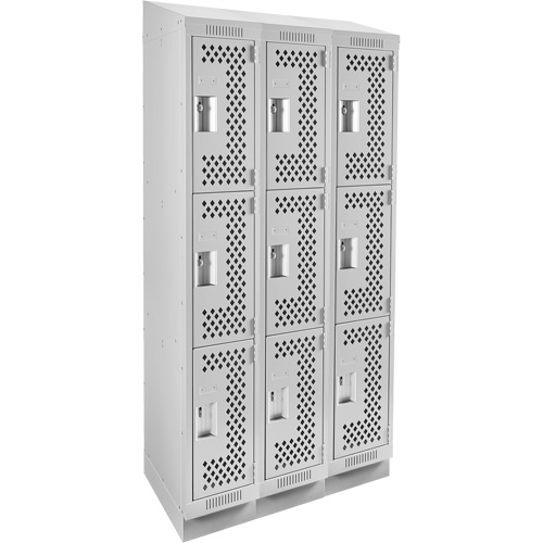Casiers Clean Line, 3 niveaux, Bloc de 3, 36" x 12" x 82", Acier, Gris, Rivet (assembl&eacute;), Perfor&eacute; Helyx Safety & Industrial Supplies