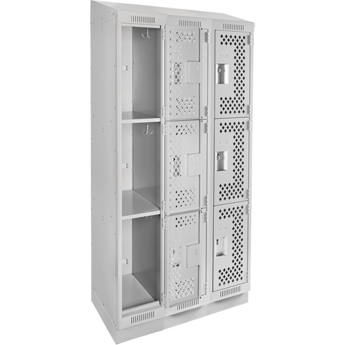 Casiers Clean Line, 3 niveaux, Bloc de 3, 36" x 12" x 82", Acier, Gris, Rivet (assembl&eacute;), Perfor&eacute; Helyx Safety & Industrial Supplies