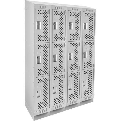 Casiers Clean Line, 3 niveaux, Bloc de 4, 48" x 12" x 82", Acier, Gris, Rivet (assembl&eacute;), Perfor&eacute; Helyx Safety & Industrial Supplies