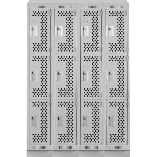 Casiers Clean Line, 3 niveaux, Bloc de 4, 48" x 12" x 82", Acier, Gris, Rivet (assembl&eacute;), Perfor&eacute; Helyx Safety & Industrial Supplies