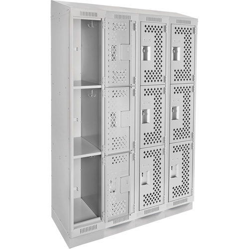 Casiers Clean Line, 3 niveaux, Bloc de 4, 48" x 12" x 82", Acier, Gris, Rivet (assembl&eacute;), Perfor&eacute; Helyx Safety & Industrial Supplies