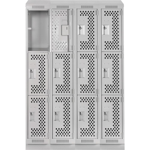 Casiers Clean Line, 3 niveaux, Bloc de 4, 48" x 12" x 82", Acier, Gris, Rivet (assembl&eacute;), Perfor&eacute; Helyx Safety & Industrial Supplies