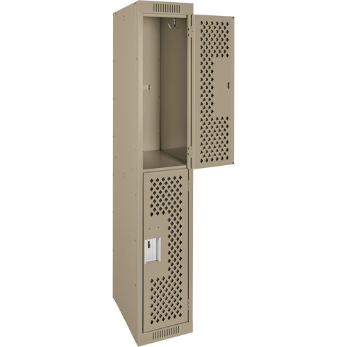 Casiers Clean Line, 2 niveaux, 12" x 15" x 72", Acier, Beige, Rivet (assembl&eacute;), Perfor&eacute; Helyx Safety & Industrial Supplies