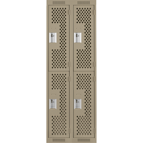 Casiers Clean Line, 2 niveaux, Bloc de 2, 24" x 15" x 72", Acier, Beige, Rivet (assembl&eacute;), Perfor&eacute; Helyx Safety & Industrial Supplies