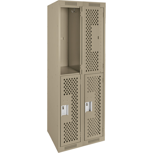 Casiers Clean Line, 2 niveaux, Bloc de 2, 24" x 15" x 72", Acier, Beige, Rivet (assembl&eacute;), Perfor&eacute; Helyx Safety & Industrial Supplies