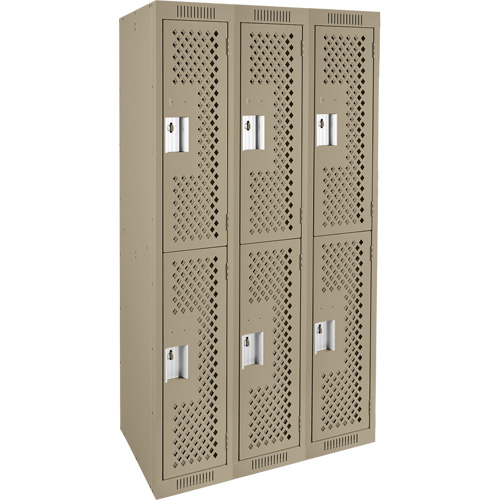 Casiers Clean Line, 2 niveaux, Bloc de 3, 36" x 15" x 72", Acier, Beige, Rivet (assembl&eacute;), Perfor&eacute; Helyx Safety & Industrial Supplies