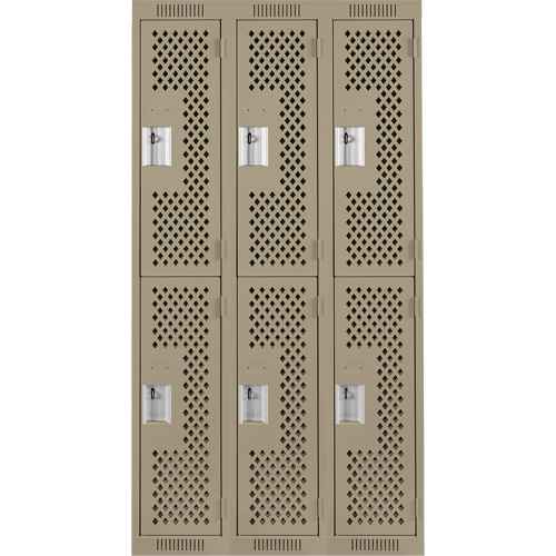 Casiers Clean Line, 2 niveaux, Bloc de 3, 36" x 15" x 72", Acier, Beige, Rivet (assembl&eacute;), Perfor&eacute; Helyx Safety & Industrial Supplies
