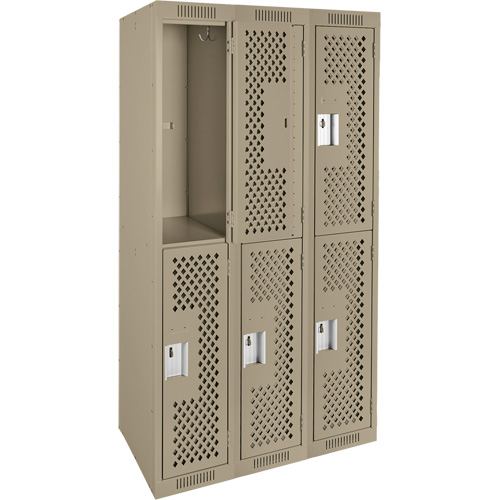 Casiers Clean Line, 2 niveaux, Bloc de 3, 36" x 15" x 72", Acier, Beige, Rivet (assembl&eacute;), Perfor&eacute; Helyx Safety & Industrial Supplies