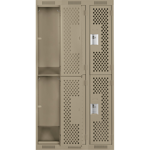 Casiers Clean Line, 2 niveaux, Bloc de 3, 36" x 15" x 72", Acier, Beige, Rivet (assembl&eacute;), Perfor&eacute; Helyx Safety & Industrial Supplies