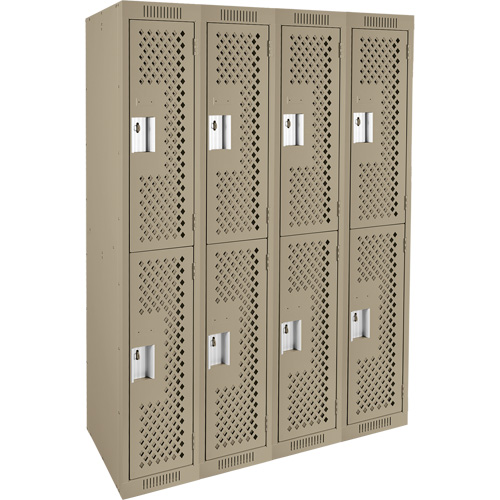 Casiers Clean Line, 2 niveaux, Bloc de 4, 48" x 15" x 72", Acier, Beige, Rivet (assembl&eacute;), Perfor&eacute; Helyx Safety & Industrial Supplies