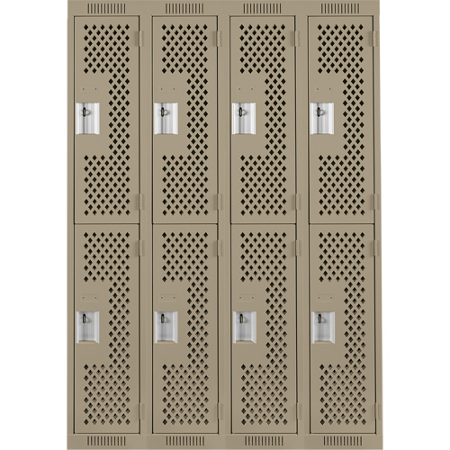 Casiers Clean Line, 2 niveaux, Bloc de 4, 48" x 15" x 72", Acier, Beige, Rivet (assembl&eacute;), Perfor&eacute; Helyx Safety & Industrial Supplies