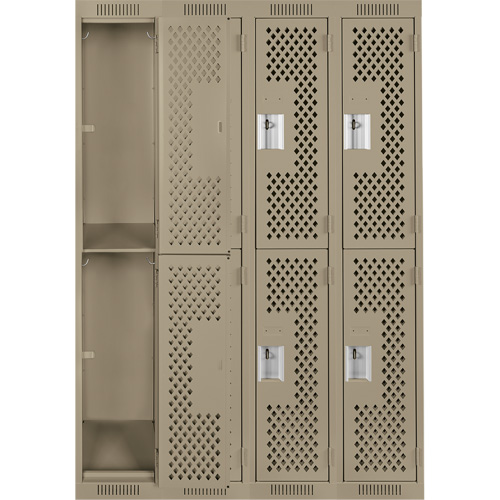 Casiers Clean Line, 2 niveaux, Bloc de 4, 48" x 15" x 72", Acier, Beige, Rivet (assembl&eacute;), Perfor&eacute; Helyx Safety & Industrial Supplies