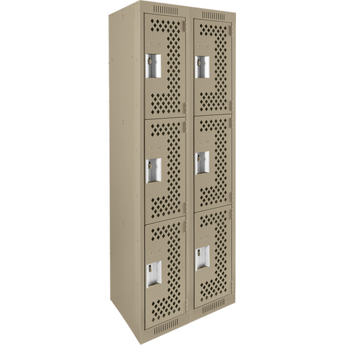 Casiers Clean Line, 3 niveaux, Bloc de 2, 24" x 12" x 72", Acier, Beige, Rivet (assembl&eacute;), Perfor&eacute; Helyx Safety & Industrial Supplies