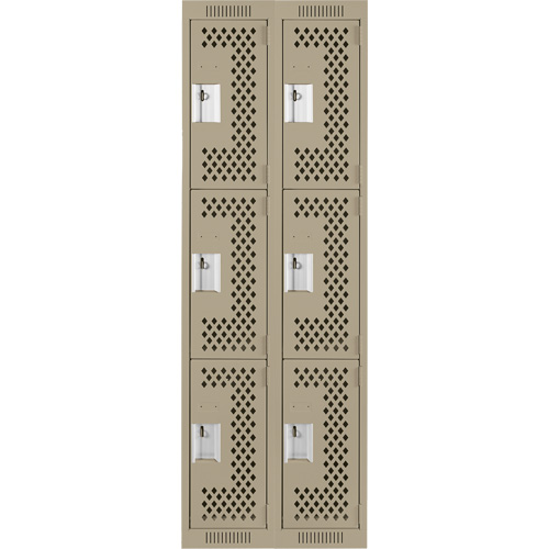 Casiers Clean Line, 3 niveaux, Bloc de 2, 24" x 12" x 72", Acier, Beige, Rivet (assembl&eacute;), Perfor&eacute; Helyx Safety & Industrial Supplies