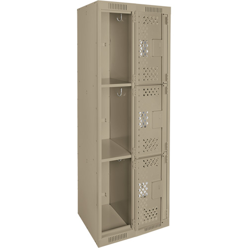 Casiers Clean Line, 3 niveaux, Bloc de 2, 24" x 12" x 72", Acier, Beige, Rivet (assembl&eacute;), Perfor&eacute; Helyx Safety & Industrial Supplies