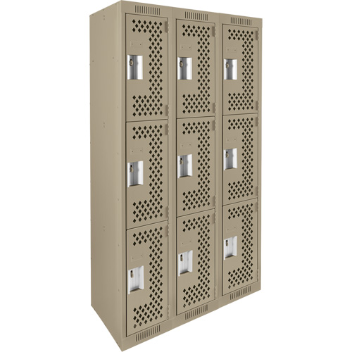 Casiers Clean Line, 3 niveaux, Bloc de 3, 36" x 12" x 72", Acier, Beige, Rivet (assembl&eacute;), Perfor&eacute; Helyx Safety & Industrial Supplies