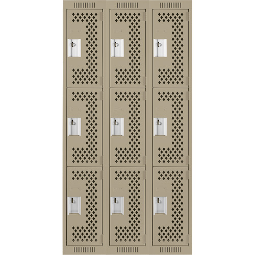 Casiers Clean Line, 3 niveaux, Bloc de 3, 36" x 12" x 72", Acier, Beige, Rivet (assembl&eacute;), Perfor&eacute; Helyx Safety & Industrial Supplies