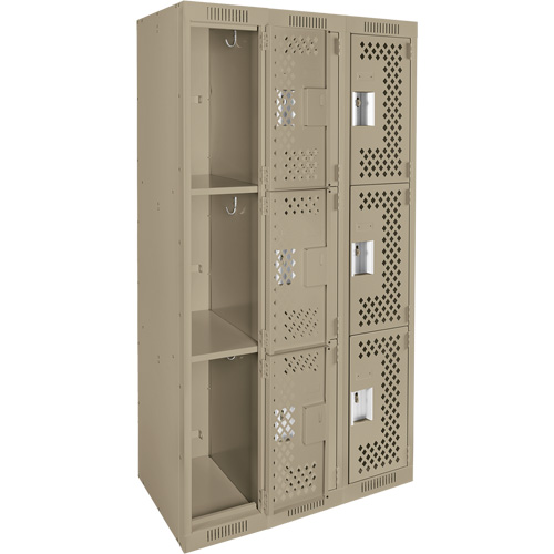 Casiers Clean Line, 3 niveaux, Bloc de 3, 36" x 12" x 72", Acier, Beige, Rivet (assembl&eacute;), Perfor&eacute; Helyx Safety & Industrial Supplies