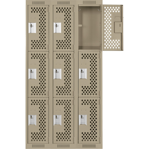 Casiers Clean Line, 3 niveaux, Bloc de 3, 36" x 12" x 72", Acier, Beige, Rivet (assembl&eacute;), Perfor&eacute; Helyx Safety & Industrial Supplies