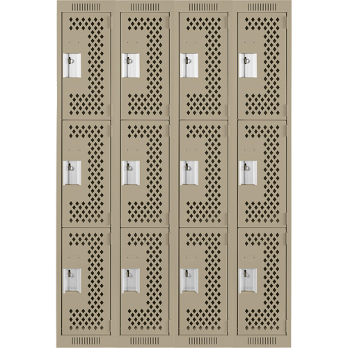 Casiers Clean Line, 3 niveaux, Bloc de 4, 48" x 12" x 72", Acier, Beige, Rivet (assembl&eacute;), Perfor&eacute; Helyx Safety & Industrial Supplies