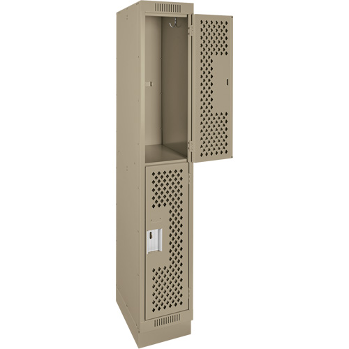 Casiers Clean Line, 2 niveaux, 12" x 18" x 76", Acier, Beige, Rivet (assembl&eacute;), Perfor&eacute; Helyx Safety & Industrial Supplies